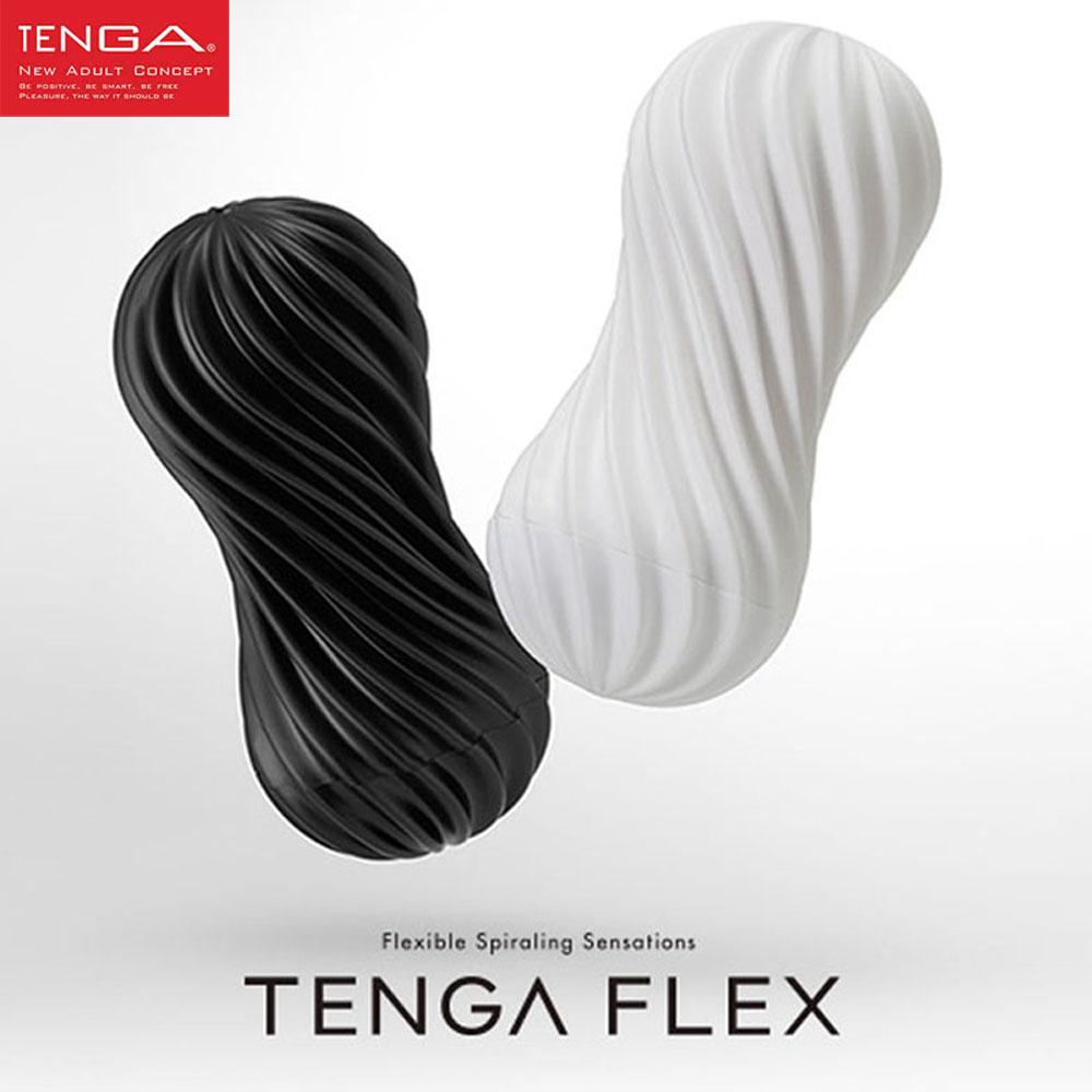 TENGA FLEX Flexible Spiraling Masturbator Cup with adjustable suction and realistic spiral texture for intense male pleasure.