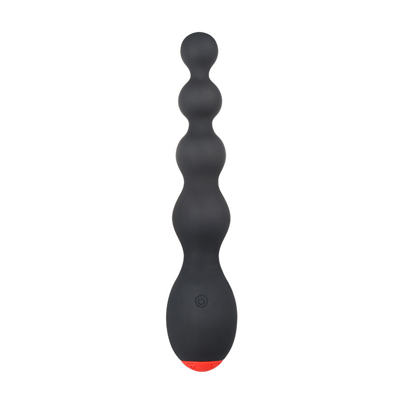 Prostate vibrator with multi-frequency settings and posterior pull beads for male G-spot stimulation.