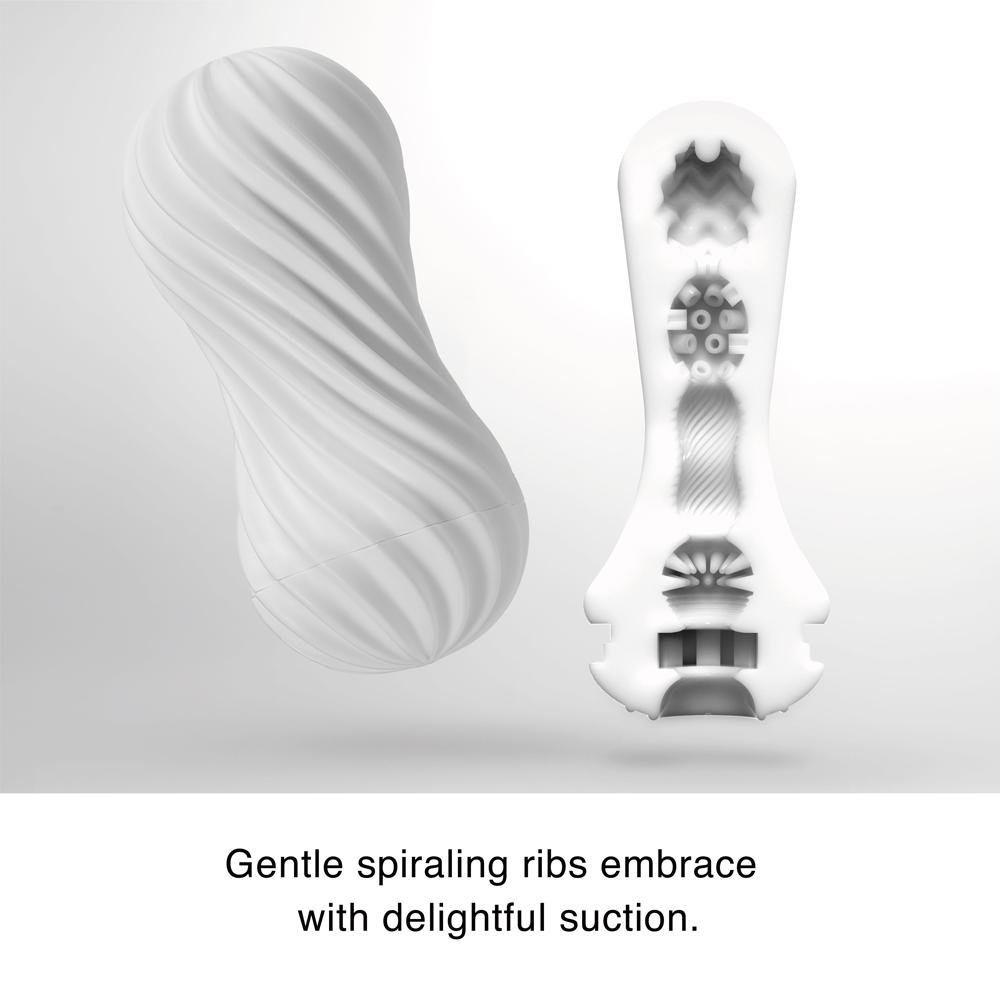 TENGA FLEX Flexible Spiraling Masturbator Cup with adjustable suction and realistic spiral texture for intense male pleasure.