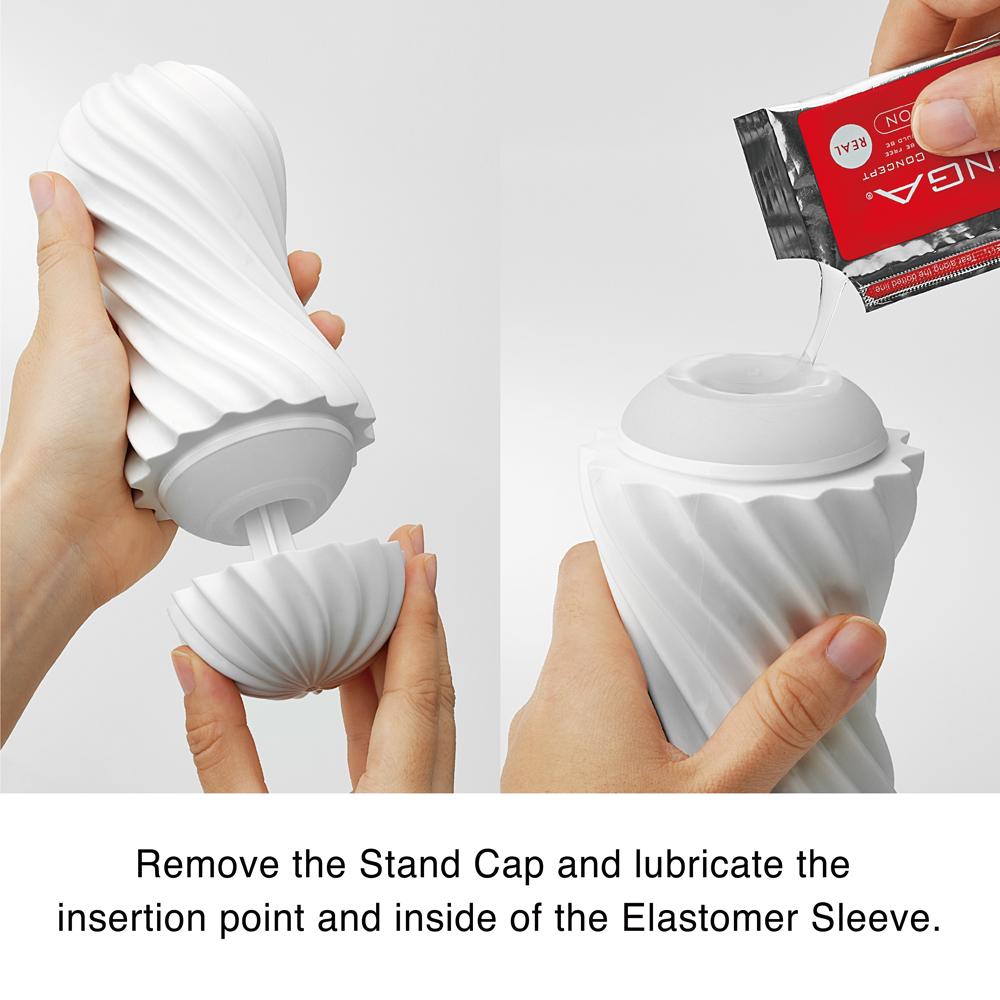 TENGA FLEX Flexible Spiraling Masturbator Cup with adjustable suction and realistic spiral texture for intense male pleasure.