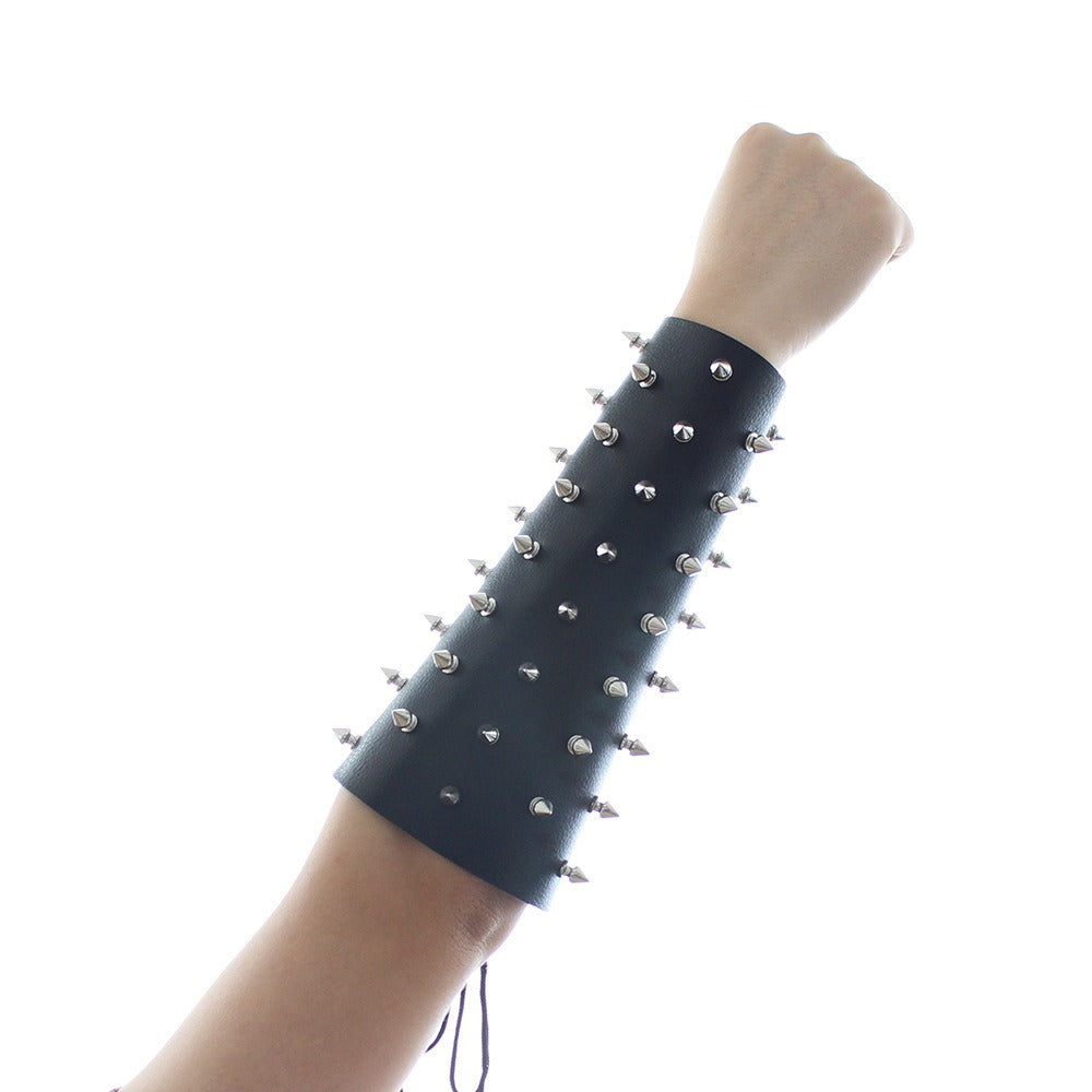 Arm Strap Nail Bondage Armor for BDSM restraint play, featuring adjustable straps and striking nail armor for dominance and submission roleplay.