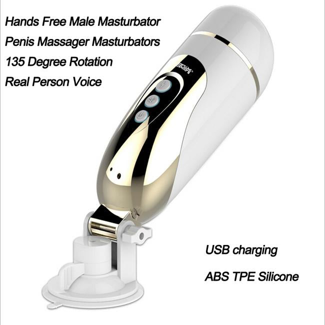 Hands-free male masturbator with automatic settings and lifelike artificial vagina texture