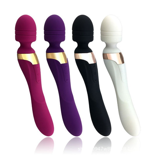 Double-headed vibrating massager for G-spot and clitoral stimulation