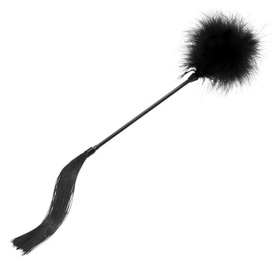 Soft feather whip for sensual teasing and erotic tickling in role play games.