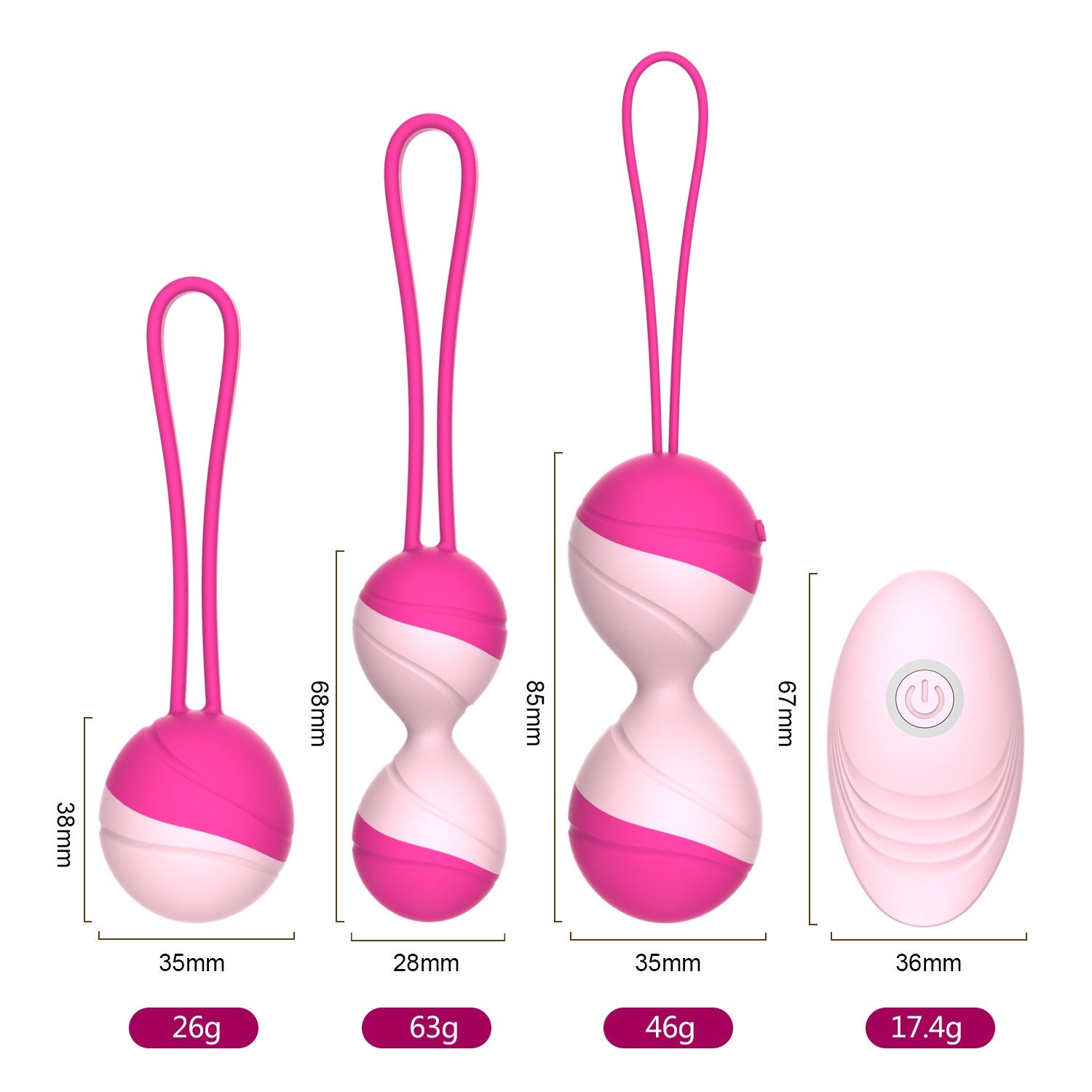 Body-safe silicone Kegel balls for pelvic strength and massage stimulation