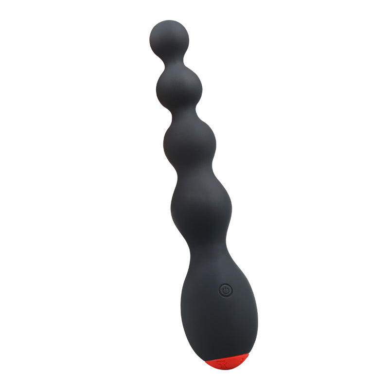 Prostate vibrator with multi-frequency settings and posterior pull beads for male G-spot stimulation.