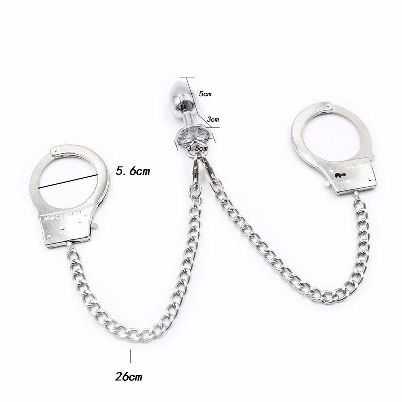 Dual Stimulation Metal Handcuffs with Attached Anal Plug